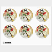 ヴィンテージ雪だるまと金ゴールドグリッタークリスマスクラス ラウンドシール (シート)