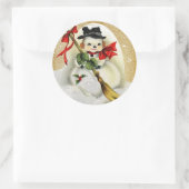 ヴィンテージ雪だるまと金ゴールドグリッタークリスマスクラス ラウンドシール (バッグ)