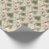 ヴィンテージ雪だるまのクリスマスデライト ラッピングペーパー (角)