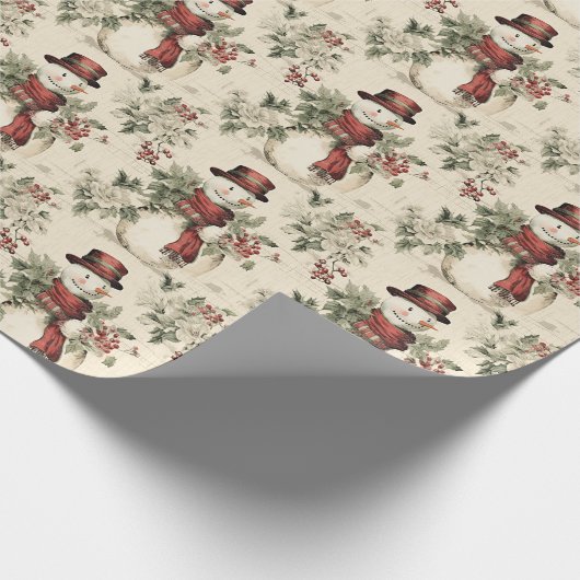 ヴィンテージ雪だるまの季節お祝い ラッピングペーパー (角)