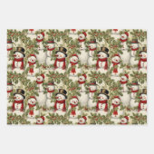 ヴィンテージ雪だるまアンドホリー ラッピングペーパーシート (正面)