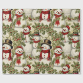 ヴィンテージ雪だるまアンドホリー ラッピングペーパー (フラット)