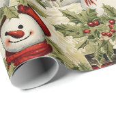 ヴィンテージ雪だるまアンドホリー ラッピングペーパー (ロールコーナー)