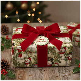 ヴィンテージ雪だるまアンドホリー ラッピングペーパー