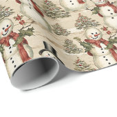 ヴィンテージ雪だるまインウィンターワンダーランド ラッピングペーパー (ロールコーナー)