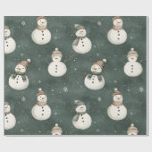 ヴィンテージ雪だるまオンセージグリーン ラッピングペーパー (フラット)