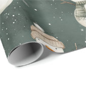 ヴィンテージ雪だるまオンセージグリーン ラッピングペーパー (ロールコーナー)