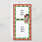 ヴィンテージ雪だるまオン赤および金ゴールドストライプフラットカード (裏面)