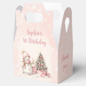 ヴィンテージ雪だるまガールピンクのクリスマス1st誕生日 フェイバーボックス (オープン)