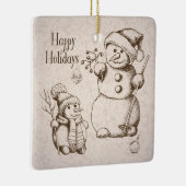 ヴィンテージ雪だるまクリスマスアンドホリデー セラミックオーナメント (右)