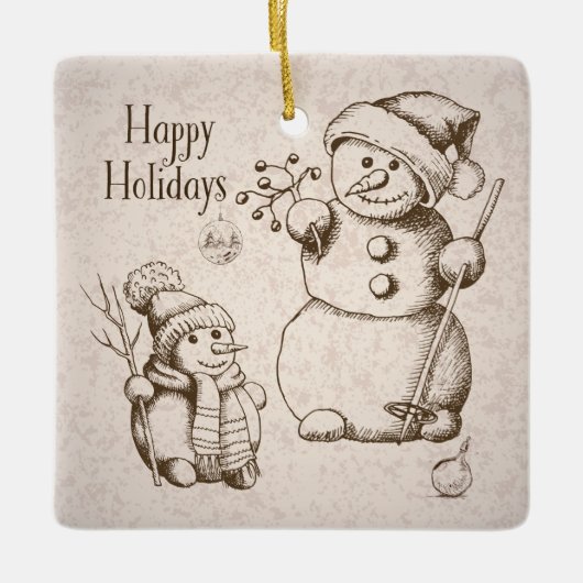 ヴィンテージ雪だるまクリスマスアンドホリデー セラミックオーナメント (正面)