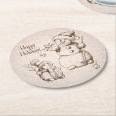 ヴィンテージ雪だるまクリスマスアンドホリデー ラウンドペーパーコースター (アングル)