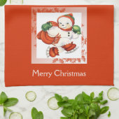 ヴィンテージ雪だるまクリスマスキッチンタオル キッチンタオル (折り畳み)