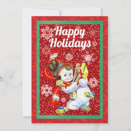 ヴィンテージ雪だるまクリスマスハーフフォールドカード