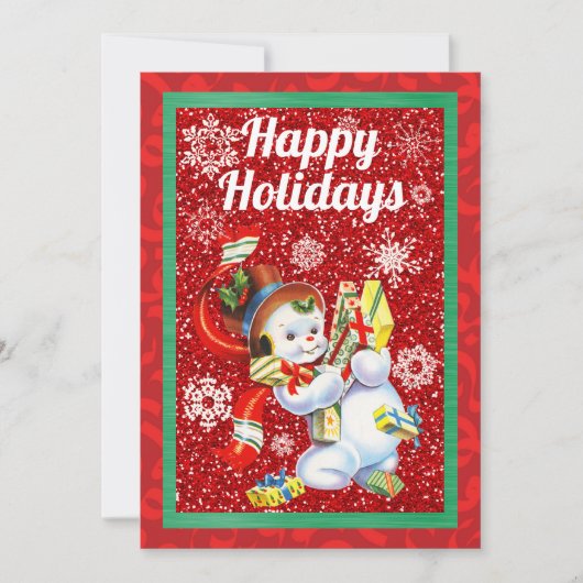 ヴィンテージ雪だるまクリスマスハーフフォールドカード (正面)