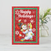 ヴィンテージ雪だるまクリスマスハーフフォールドカード (スタンド正面)