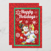 ヴィンテージ雪だるまクリスマスハーフフォールドカード (正面/裏面)