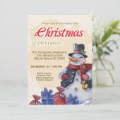 ヴィンテージ雪だるまクリスマスパーティーお祝い 招待状 (スタンド正面)