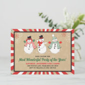 ヴィンテージ雪だるまクリスマスパーティー招待状 招待状 (スタンド正面)