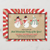 ヴィンテージ雪だるまクリスマスパーティー招待状 招待状 (正面/裏面)