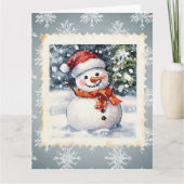 ヴィンテージ雪だるまクリスマス切手 カード (正面)