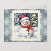 ヴィンテージ雪だるまクリスマス切手 シーズンポストカード (正面)