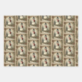 ヴィンテージ雪だるまクリスマス ラッピングペーパーシート (正面3)