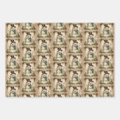 ヴィンテージ雪だるまクリスマス ラッピングペーパーシート (正面2)