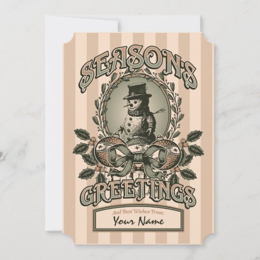 ヴィンテージ雪だるまシーズンの挨拶(名前をカスタムする付) シーズンカード (正面)