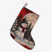 ヴィンテージ雪だるまスノーナイトズ スモールクリスマスストッキング (正面 (吊り時))