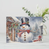 ヴィンテージ雪だるまトップハットホリーベリークリスマス シーズンカード (スタンド正面)