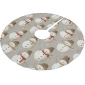 ヴィンテージ雪だるまニュートラルカラーパターンクリスマス ブラッシュドポリエステルツリースカート (アングル)