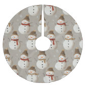 ヴィンテージ雪だるまニュートラルカラーパターンクリスマス ブラッシュドポリエステルツリースカート (正面)