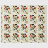 ヴィンテージ雪だるまパターンクリスマス ラッピングペーパー (フラット)