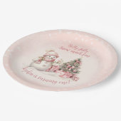 ヴィンテージ雪だるまピンククリスマスファースト誕生日 ペーパープレート (アングル)