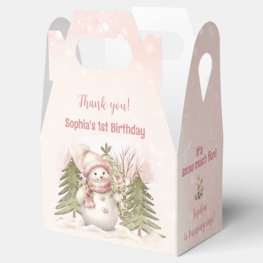 ヴィンテージ雪だるまピンク冬1歳の誕生日 フェイバーボックス (オープン)