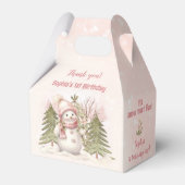 ヴィンテージ雪だるまピンク冬1歳の誕生日 フェイバーボックス (正面サイド)