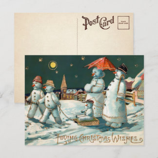ヴィンテージ雪だるまファミリークリスマスポストカード ポストカード