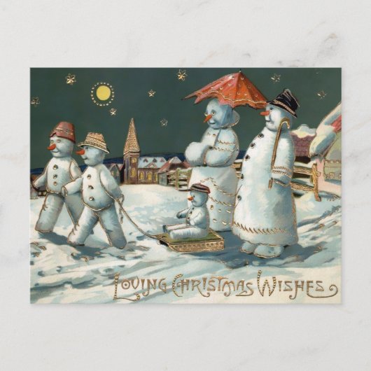 ヴィンテージ雪だるまファミリークリスマスポストカード ポストカード (正面)