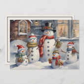 ヴィンテージ雪だるまファミリーメリークリスマス シーズンカード (正面/裏面)