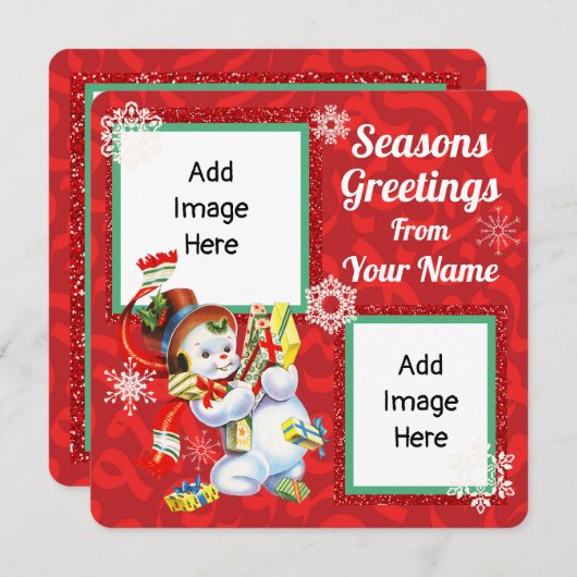 ヴィンテージ雪だるまフラットカードと追加写真 シーズンカード (正面/裏面)