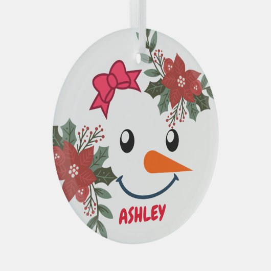 ヴィンテージ雪だるまフローラクリスマス ガラスオーナメント (正面右)