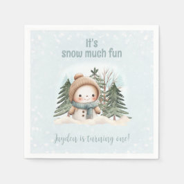ヴィンテージ雪だるまブルーウィンターファースト誕生日ナプキンス スタンダードカクテルナプキン