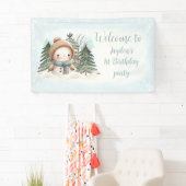 ヴィンテージ雪だるまブルーウィンター1stバースデーバナー 横断幕 (インサイチュ)