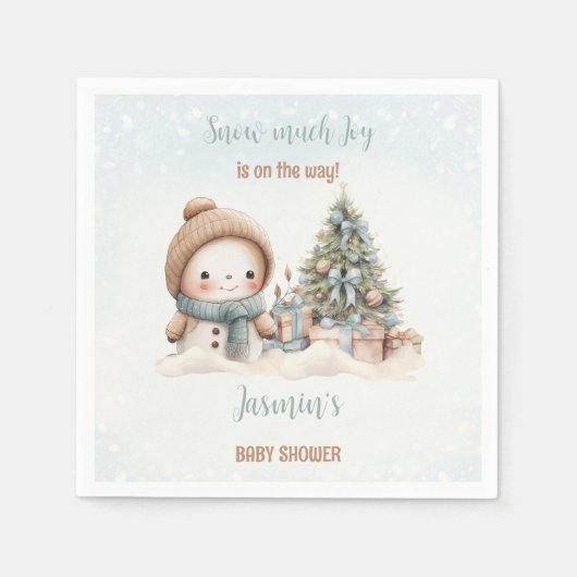 ヴィンテージ雪だるまブルークリスマスボーイベビーシャワー スタンダードカクテルナプキン (正面)