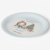 ヴィンテージ雪だるまブルークリスマスボーイベビーシャワー ペーパープレート (アングル)