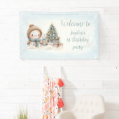 ヴィンテージ雪だるまブルークリスマス1stバースデーバナー 横断幕 (インサイチュ)