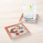 ヴィンテージ雪だるまホリデーコースター ガラスコースター (アングル)