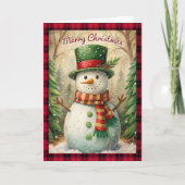 ヴィンテージ雪だるまメリークリスマスバッファロープレイド シーズンカード (正面)