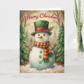 ヴィンテージ雪だるまメリークリスマス シーズンカード (正面)